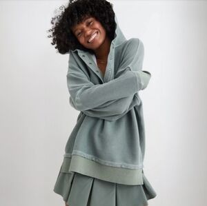 Aerie Oh Snap! Ribbed Henley Hoodie XXL Green Mineral Wash Oversized
